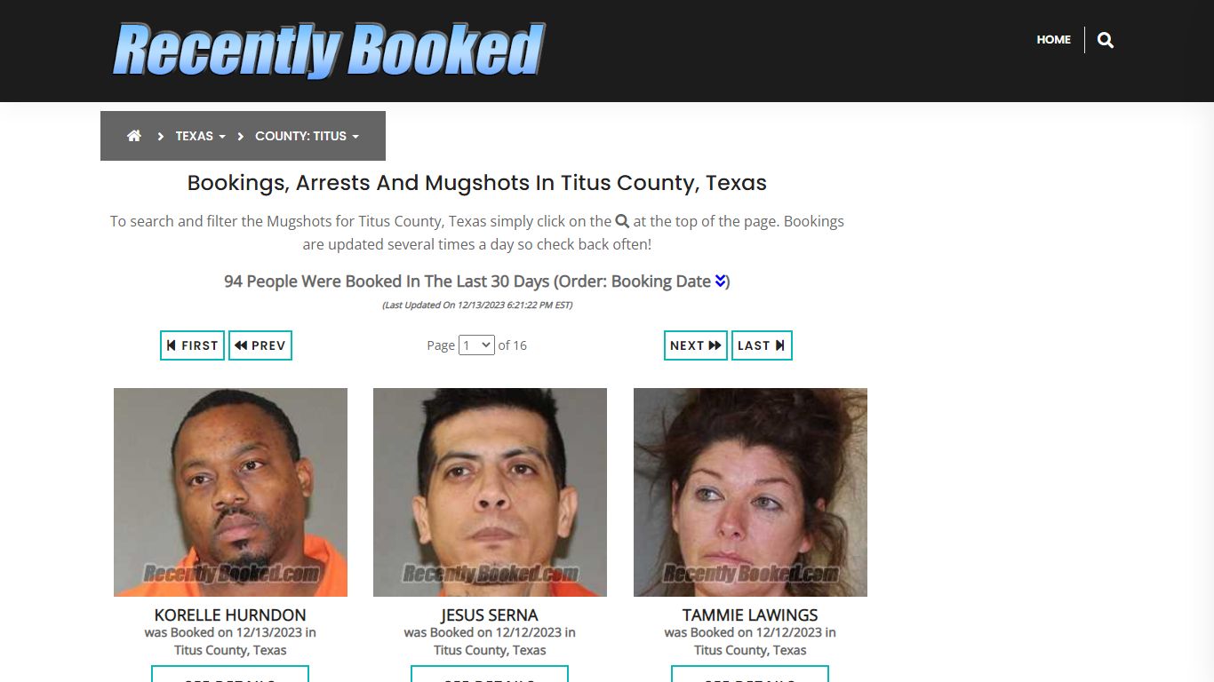Recent bookings, Arrests, Mugshots in Titus County, Texas - Recently Booked